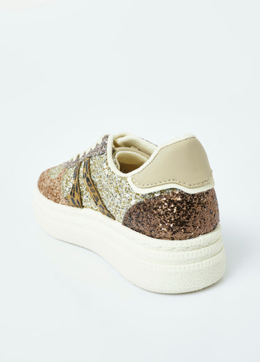 Baskets pailletées avec semelle compensée Leopard