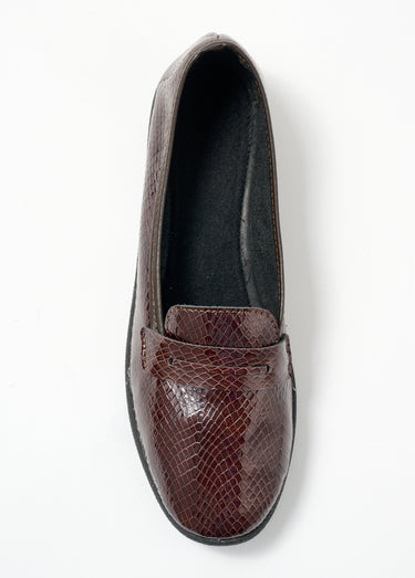 Mocassins vernis largeur confort cuir effet croco Marron