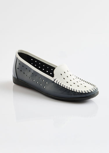 Mocassins souples largeur confort cuir Marine