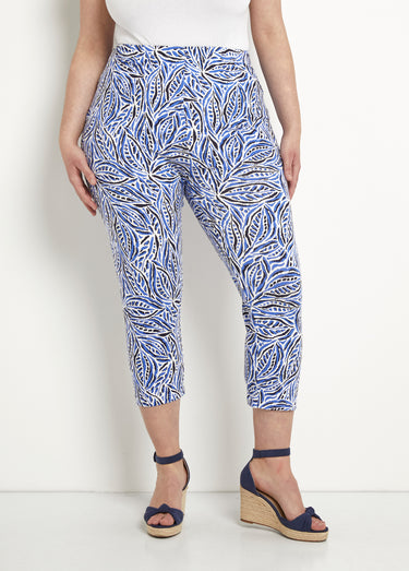 Legging court taille élastiquée coton Imprime/Bleu