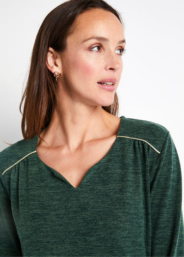 T-shirt long évasé manches 3/4 col rond Uni Vert