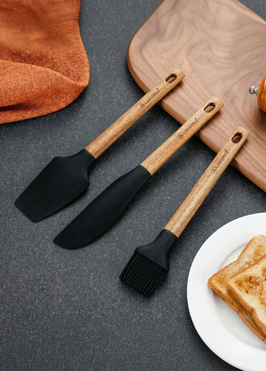 Set 3 Ustensiles silicone et bois SEVE Noir / Marron