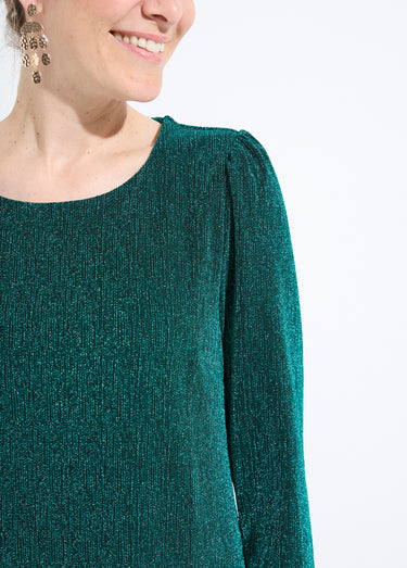 Robe droite courte maille brillante métallisée Vert
