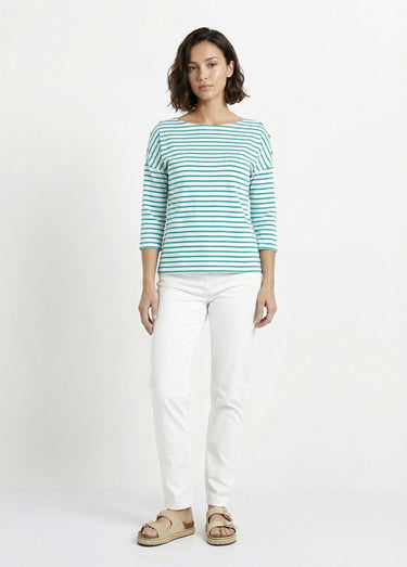T-shirt marinière rayé manches 3/4 Blanc/Aqua