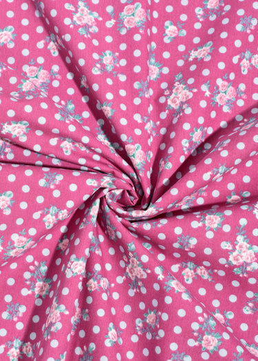 Coupon tissu déco, pois et fleurs 3x1,5m Imp Fleurs