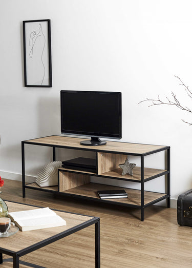 Banc TV design escalier bois/métal EDISON Marron/Noir