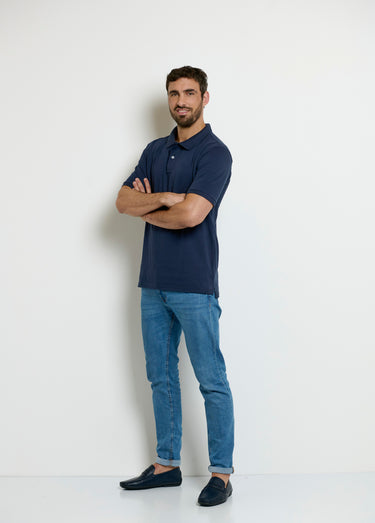 Polo manches courtes col pointe Bleu Marine
