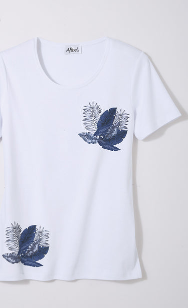 Tunique manches courtes motif exotique Uni Blanc