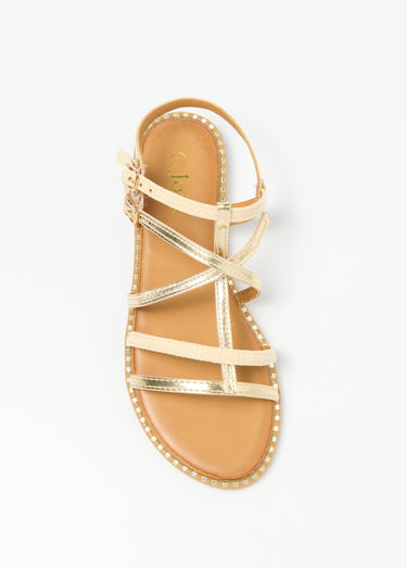 Sandales spartiates bimatières à brides Beige Dore