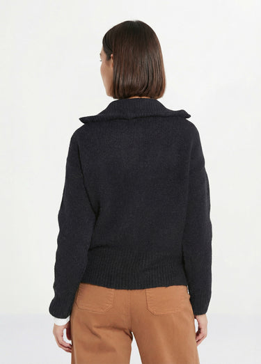 Pull zippé en maille avec col montant Noir