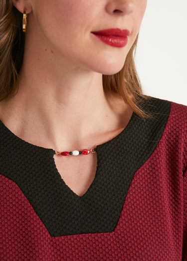 Robe courte droite bicolore manches 3/4 Bordeaux/Noir