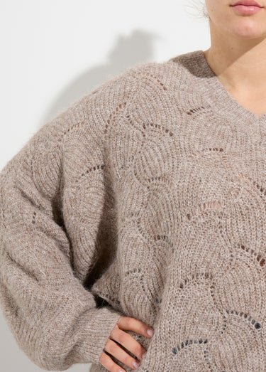 Pull oversize, maille écailles avec laine Beige