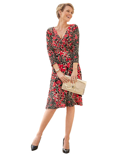 Robe courte cache-coeur en maille Imprime Rouge