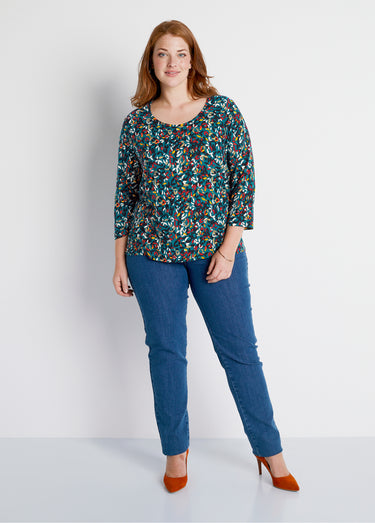 T-shirt court col rond manches 3/4 imprimé Fond Canard