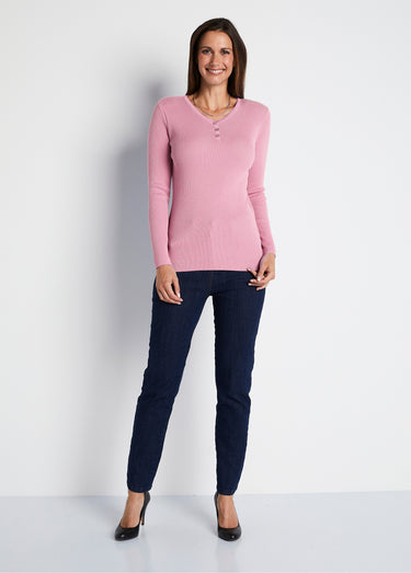 Pull encolure tunisienne avec laine mérinos Rose Poudre