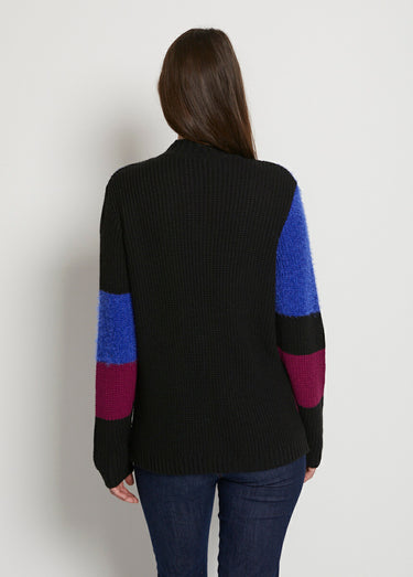 Pull graphique mailles perlée et poilue Bleu/Fuchsia