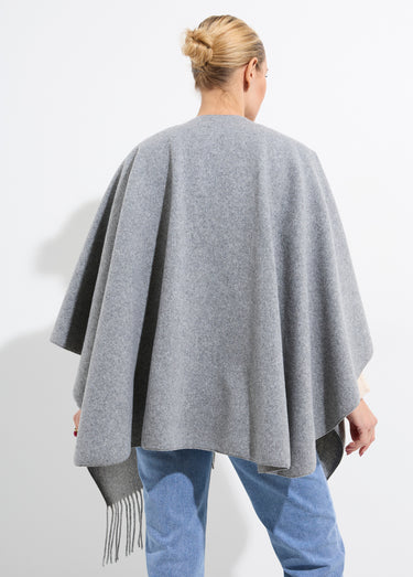 Manteau cape à franges aspect lainage Gris