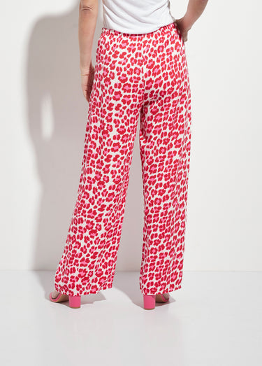 Pantalon large avec motif léopard fluo Fuschia/Rouge