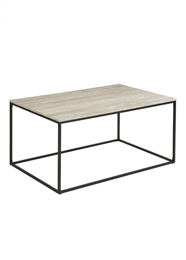Table basse travertin, structure acier Noir/Beige