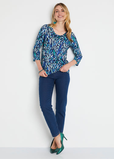T-shirt court imprimé fantaisie col rond Bleu/Vert