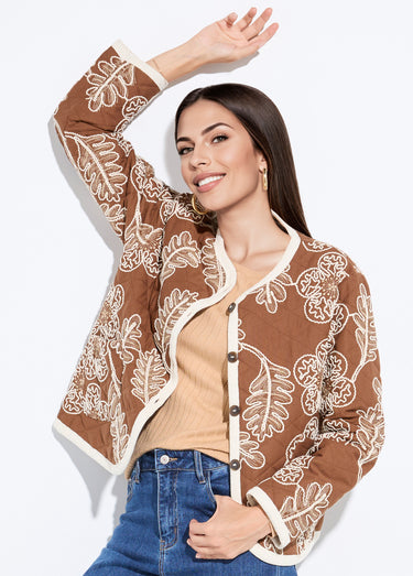 Veste matelassée rebrodée en twill Camel