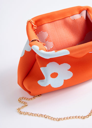 Sac à main maille, fermoir rigide et chaine Orange/Bleu