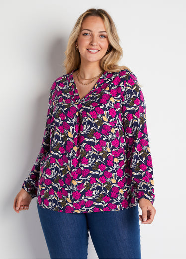 Tunique ample longue imprimé floral Imprime Fuchsia