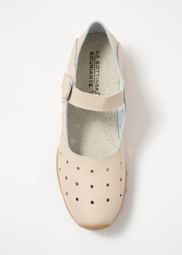 Ballerines perforées en cuir avec bride Rose Nude