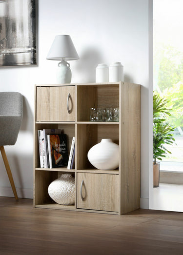 Etagère de rangement 6 cases + 2 portes Marron Clair