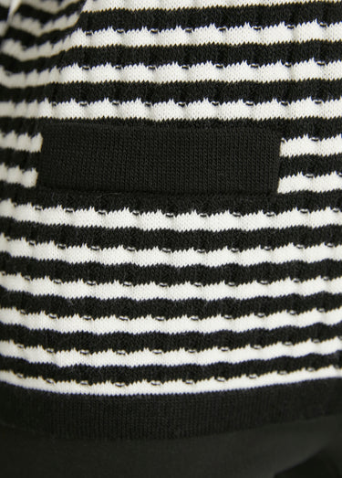 Gilet boutonné rayé chic avec col rond Noir/Ecru