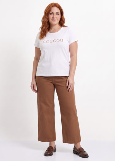 T-shirt col rond avec broderie Coucou Blanc / Doré