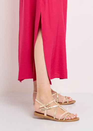 Robe longue col V plissé devant et dos Fuchsia