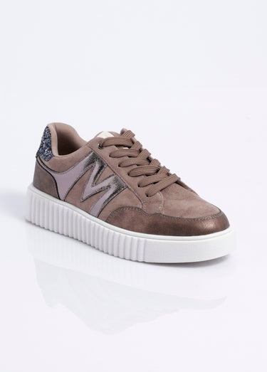 Sneakers multimatières compensées à lacets Taupe