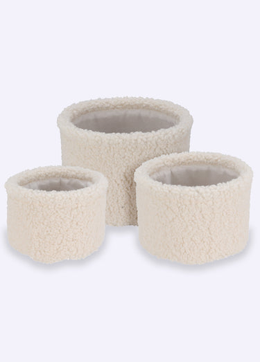 Set 3 paniers rangement, aspect laineux Blanc
