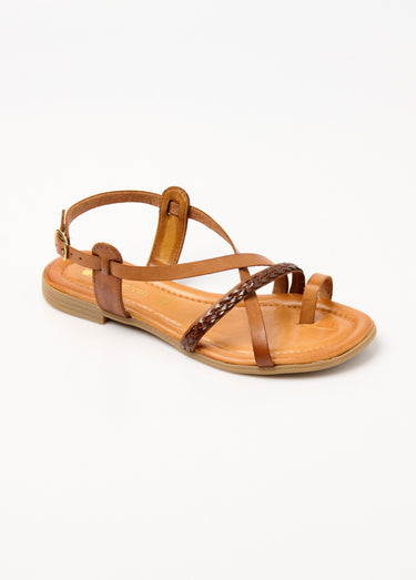 Sandales en cuir plates multibrides Brique