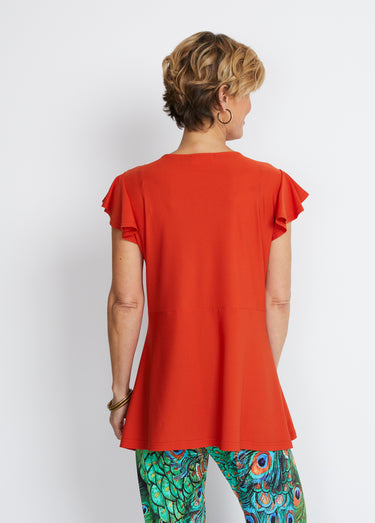 Tee-shirt long col V effet drapé Orange