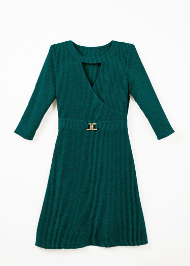 Robe cache-coeur courte maille côtelée Vert