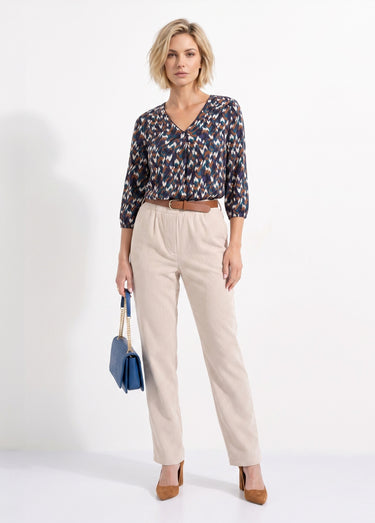 Pantalon velours côtelé taille élastiquée Ecru
