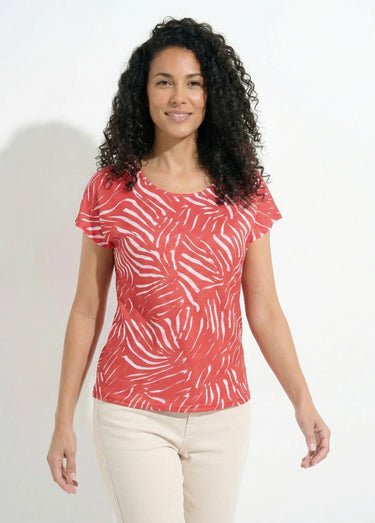T-shirt col rond manches courtes imprimé Rouge