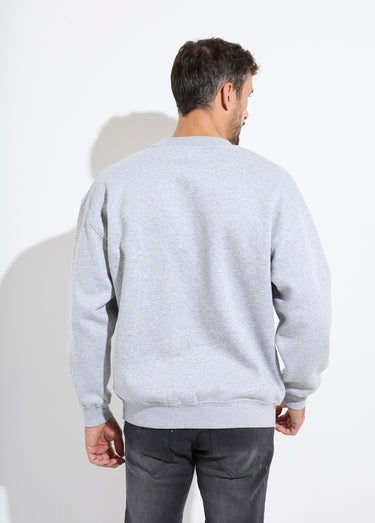 Sweat shirt col rond, détails bord cotes Gris Clair