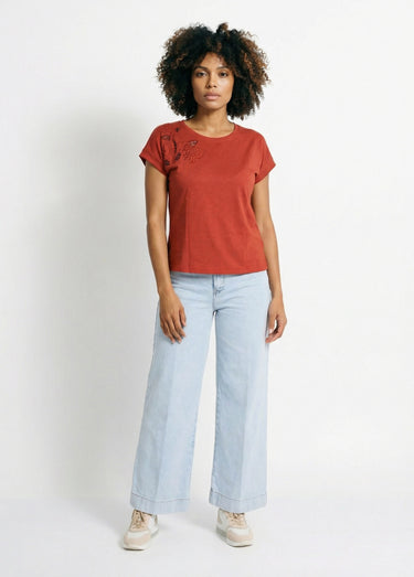 T-shirt brodé ajouré manches courtes Tomette