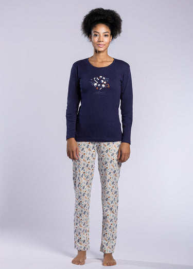 Pyjama manches longues motif placé Marine imprimé