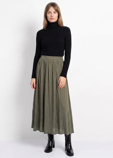 Jupe longue fluide, taille élastiquée Kaki