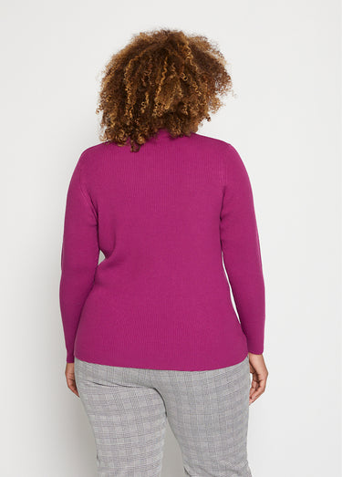 Pull court col montant maille côtelée Cyclamen
