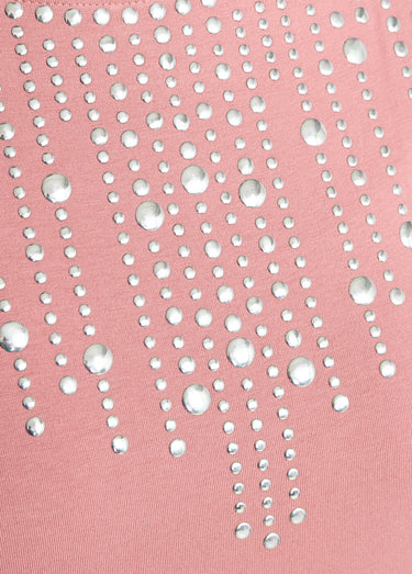 T-shirt manches 3/4 clouté fantaisie Rose