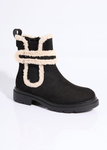 Boots suédine et détails aspect laineux Noir