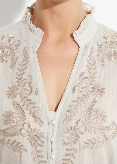 Chemisier brodé, col et poignets plissés Beige Dore