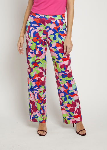 Pantalon fluide stretch, motif fleuri pop Rose imprimé