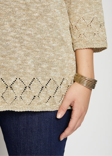 Pull maille chinée manches 3/4 Vert