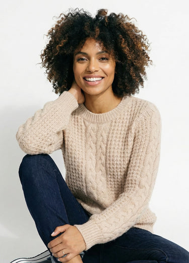 Pull chaud col rond maille moelleuse fantaisie Ficelle
